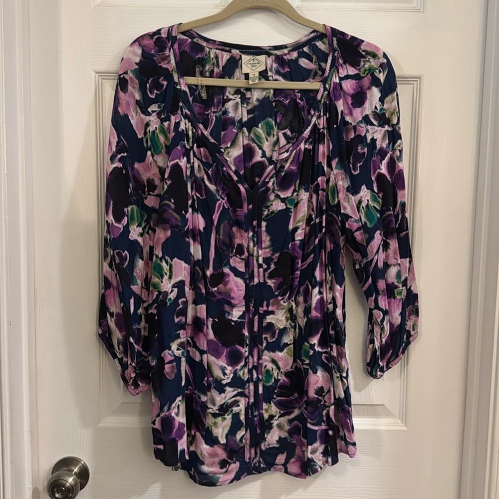 St John’s Bay Pullover V-neck Tunic Blouse in Purples
